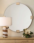 Russo - Travertine Round Mirror - Bronze / Brown / Gold