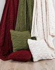 Cable Knit - Soft Wool Throw Blanket - Sage Green
