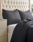 Satin Channel - Twin Quilt Set Set of 2 - Black