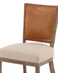 Lina - Leather and Linen Chair - Light Brown / Beige