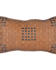Genuine Leather - Studded Basket Weave Pillow - Tan