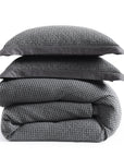 Stonewashed Cotton Waffle Weave - Queen Duvet Cover Set Set of 3 - Slate