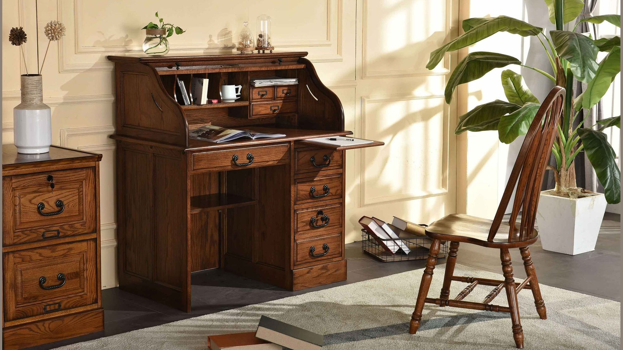 42" Student Roll Top Desk w/ USB Power Outlet