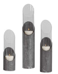 Karter - Iron & Glass Candleholders (Set of 3) - Silver & Dark Gray