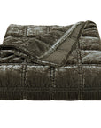 Stella - Faux Silk Velvet Double Box Stitch Throw - Fern Green