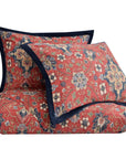 Melinda - Queen Washed Linen Comforter Set Set of 3 - Red / Navy