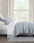 Stella - Full/Queen Faux Silk Velvet Double Box Stitch Quilt Set Set of 3 - Icy Blue