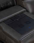 Leon - Power Sofa Recliner With Power Headrest, Power Lumbar, Heat And Massage Dropdown Table With Smart Tabletop Control - Smokey Gray