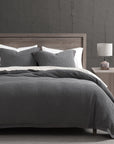 Stonewashed Cotton Waffle Weave - King Duvet Cover Set Set of 3 - Slate
