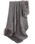 Nordic - Cable Knit & Mongolian Fur Oversized Throw Blanket - Gray