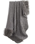 Nordic - Cable Knit & Mongolian Fur Oversized Throw Blanket - Gray