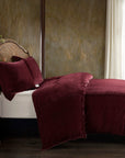 Stella - King Faux Silk Velvet Duvet Cover Set Set of 3 - Garnet Red