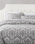 Nicole - King Damask Duvet Cover Set Set of 3 - Gray