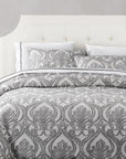 Nicole - Queen Damask Duvet Cover Set Set of 3 - Gray