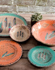 Tossed Feather - Feather Melamine Dinnerware Set Set of 14 , 2 Per Carton - Orange / Blue