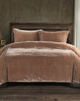 Stella - King Faux Silk Velvet Duvet Cover Set Set of 3 - Dusty Rose