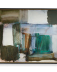 Green Fields - Framed Abstract Canvas - Black / Blue / Green / Orange / White / Yellow