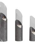 Karter - Iron & Glass Candleholders (Set of 3) - Silver & Dark Gray
