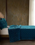 Stella - Full/Queen Faux Silk Velvet Pintuck Quilt Set Set of 3 - Teal