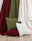 Cable Knit - Soft Wool Throw Blanket - Red