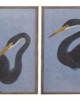 Bayou Heron Framed Print Set of 2 - Blue / Black
