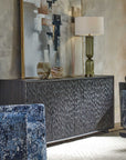 Stevenson - Chiseled 4 Door Cabinet - Black / Brown / Woodtone