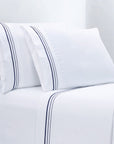 Border Embroidery - Queen Sheet Set Set of 4 - Navy