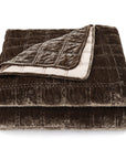 Stella - Full/Queen Faux Silk Velvet Double Box Stitch Quilt Set Set of 3 - Green Ochre