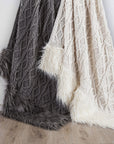 Nordic - Cable Knit & Mongolian Fur Oversized Throw Blanket - Gray