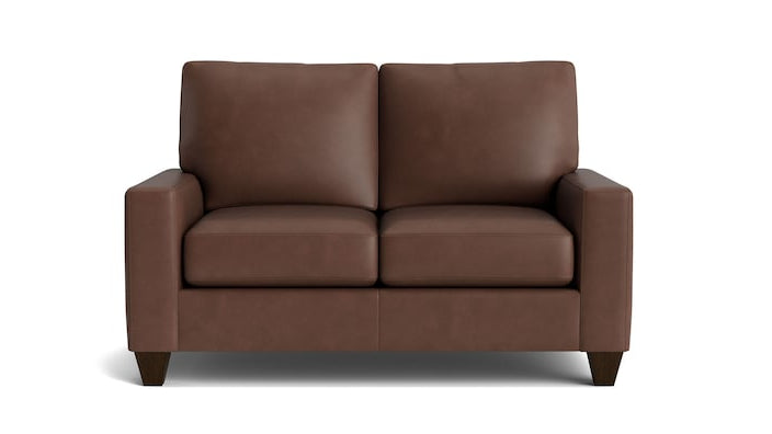 True Custom Leather Large Track Arm Loveseat