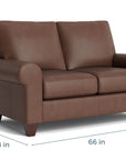 True Custom Leather Roll Arm Loveseat
