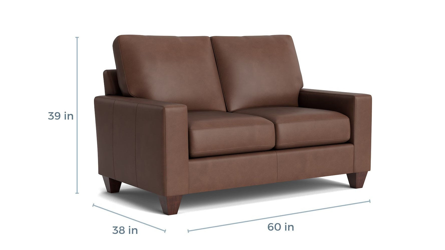 True Custom Leather Large Track Arm Loveseat
