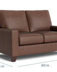 True Custom Leather Large Track Arm Loveseat