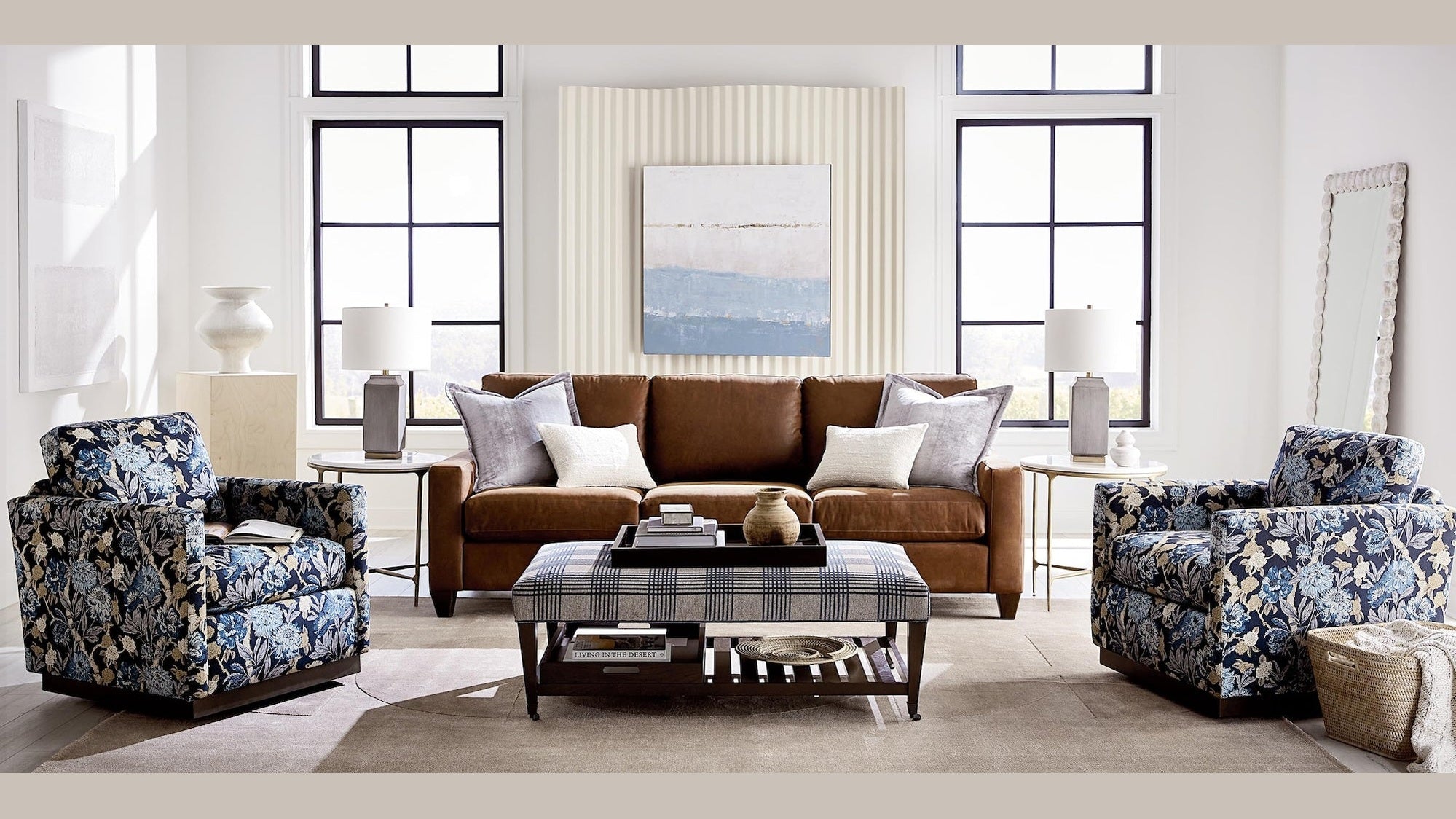 True Custom Leather Large Track Arm Sofa