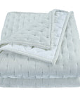 Stella - Twin Faux Silk Velvet Pintuck Quilt - Icy Blue