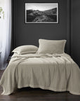 Stonewashed Cotton Waffle Weave - King Coverlet Set Set of 3 - Light Tan