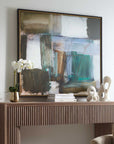 Green Fields - Framed Abstract Canvas - Black / Blue / Green / Orange / White / Yellow
