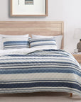 Mystic Stripe - King Cotton Gauze Quilt Set Set of 3 - Navy