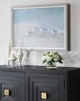 Tranquil Shorebirds On The Sand - Framed Print - Light Gray