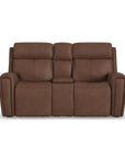 Warren - Power Reclining Loveseat With Console, Power Headrest & Lumbar - Dark Brown