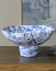 Indigo - Marble Pedestal Bowl - Blue,White