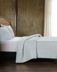 Stella - Twin Faux Silk Velvet Pintuck Quilt - Icy Blue