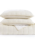 Stella - Full/Queen Faux Silk Velvet Double Box Stitch Quilt Set Set of 3 - Stone
