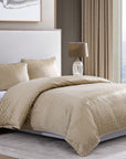 Honeycomb - Queen Jacquard Duvet Cover Set Set of 3 - Light Gold