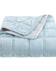 Stella - Faux Silk Velvet Double Box Stitch Throw - Icy Blue