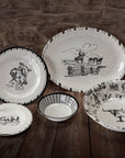 Ranch Life - Melamine Dinnerware Set Set of 14 , 2 Per Carton - White / Black
