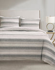 100% French Flax Linen - King Variegated Stripe Duvet Cover Set Set of 3 - Charcoal