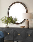 Auger - Amber Glass Round Mirror - Bronze