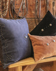 Western Suede Pillow - Western Suede Antique Silver Concho & Studded Lumbar Pillow - Tobacco