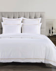 Border Embroidery - King Duvet Cover Set Set of 3 - Light Gold / White